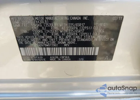 2011 Toyota Rav4 from USA, damaged, VIN 2T3ZF4DV7BW072962